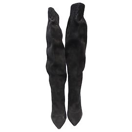 Casadei Over the Knee Elasticated Wedge Boots in Black Suede Black