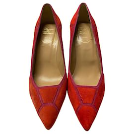 Roger Vivier-Roger Vivier Pattern 110 Pumps in Red and Pink Suede-Red
