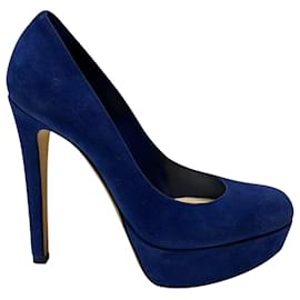 Dior-Christian Dior Miss Dior 130 Platform Pumps in Blue Suede-Blue,Navy blue