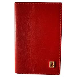 Fendi-Vintage red leather card holder-Red