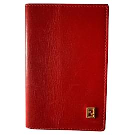 Fendi-Porte-cartes vintage en cuir rouge-Rouge