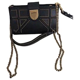 Dior-DIORAMA CROSSBODY BAG IN LEATHER AND AGED GOLD 25cm-Black
