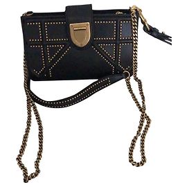 BORSA A TRACOLLA DIORAMA IN PELLE E ORO INVECCHIATO 25cm Nero