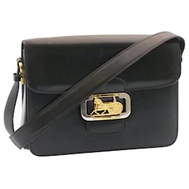 Céline-CELINE Horse Carriage Shoulder Bag Leather Black Auth 26712-Black