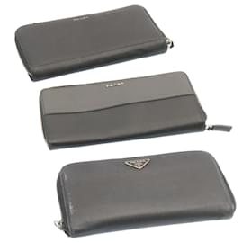 Prada-PRADA Safiano Leather Zip Around Long Wallet 3set Black Auth ar5859-Black