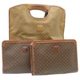 Céline-CELINE Macadam Canvas Hand Bag Clutch Bag 3Set Brown Auth ar5864-Brown