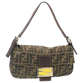 Fendi-FENDI Zucca Canvas Mamma Baguette Bolso de hombro Nylon Marrón Negro Auth gt1859-Castaño,Negro