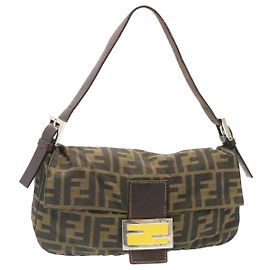 FENDI Zucca Canvas Borsa A Tracolla Mamma Baguette Nylon Marrone Nero Auth gt1859 Marrone Nero