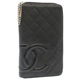 CHANEL Matelasse Cambon Line Zip Around Long Wallet Black CC Auth th2188 Black
