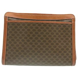 Céline-CELINE Macadam Canvas Clutch Bag PVC Leather Brown Auth ki1240-Brown