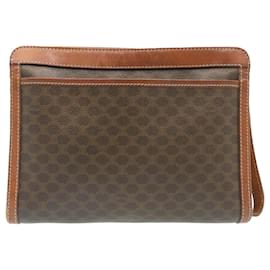 Céline-CELINE Macadam Canvas Clutch Bag PVC Leather Brown Auth ki1261-Brown