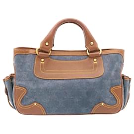 Céline-CELINE Leather Denim Boogie Bag Hand Bag Brown Blue Auth 28067-Brown,Blue