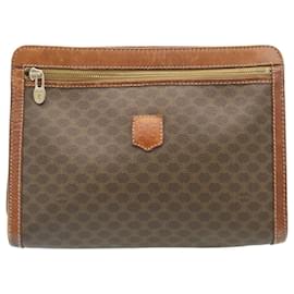 Céline-CELINE Macadam Canvas Clutch Bag PVC Leather Brown Auth ki1273-Brown