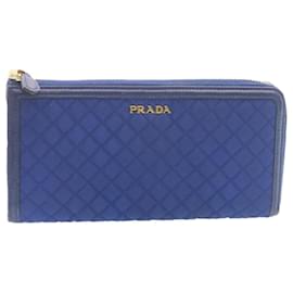 Prada-PRADA Long Wallet Nylon Quilted Blue Auth 28001-Blue
