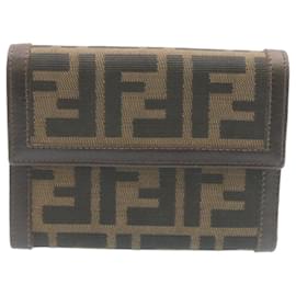 Fendi-Cartera FENDI Zucca Canvas Marrón Negro Auth 28018-Castaño,Negro