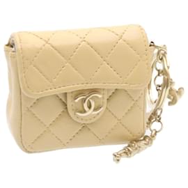 Chanel-CHANEL Mini Matelasse Charm Leather Beige CC Auth 25914-Beige