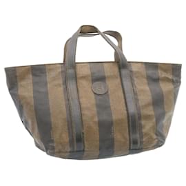 Fendi-FENDI Pequin Sac à main en toile enduite Marron Auth cr917-Marron