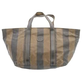 Fendi-FENDI Pequin Sac à main en toile enduite Marron Auth cr917-Marron
