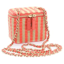 Chanel-CHANEL Vanity Chain Shoulder Pouch Hemp Pink CC Auth knn023-Pink