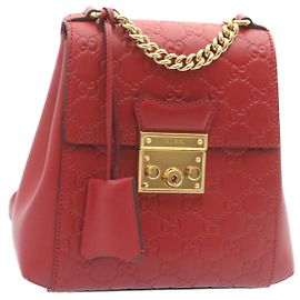 GUCCI Guccissima GG Padlock Backpack Leather Red Auth knn037 Red