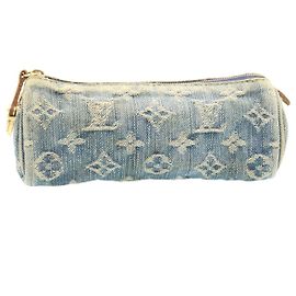 LOUIS VUITTON Monogram Denim Trousse Speedy Pouch Blue M95082 LV Auth yk3442 Blue