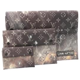 Louis Vuitton-LOUIS VUITTON Monogram Galaxy Triple Estuche Gris M44177 LV Auth 26554-Gris