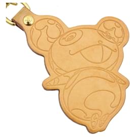 Louis Vuitton-LOUIS VUITTON Takashi Murakami Panda Charm Leather Beige Gold M62637 auth 28191-Beige,Golden
