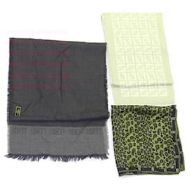 Fendi-FENDI Scarf Silk wool 3Set Brown Black beige Auth ar5158-Brown,Black,Beige