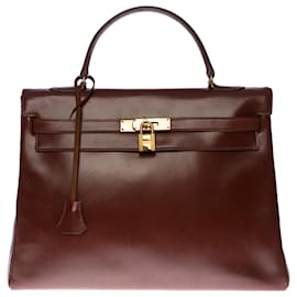 Hermès-Collector & Rare Hermes Kelly handbag 35 returned in chocolate brown box leather , gold plated metal trim-Brown