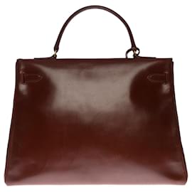 Hermès-Collector & Rare Hermes Kelly handbag 35 returned in chocolate brown box leather , gold plated metal trim-Brown