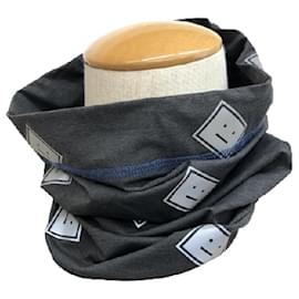 Acne-[Used] Acne Studios Acne Studios Neck Warmer Neck Guard Neck Wrap Snood Gray OS 50cm Reflective Logo Face Logo Thin Nylon Winter Wear Outdoor Casual Men's-Grey,Navy blue