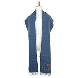 Acne-[Used] Acne Studios Acne Studios Wool Fringe Logo Embroidery Muffler Plain Unisex NAVY ONE-Navy blue