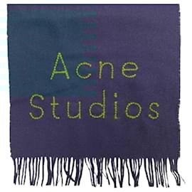 Acne-[Used] Acne Studios Acne Studios Wool Fringe Logo Embroidery Muffler Plain Unisex NAVY ONE-Navy blue