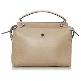 Fendi-Fendi Brown DotCom Leather Satchel-Brown,Beige