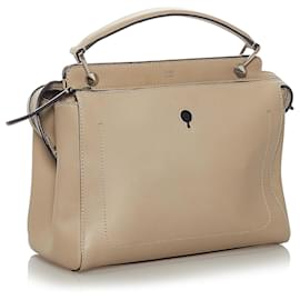 Fendi-Fendi Brown DotCom Leather Satchel-Brown,Beige
