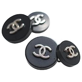 Chanel-[Used] Chanel CHANEL Coco Mark Cufflinks Round Black x Silver Color-Black,Silvery
