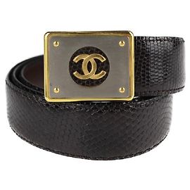 [Used] CHANEL Belt Lizard Dark Brown Coco Mark Vintage Notation Size 85/34 [genuine guarantee] Dark brown