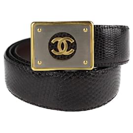 Chanel-[Used] CHANEL Belt Lizard Dark Brown Coco Mark Vintage Notation Size 85/34 [genuine guarantee]-Dark brown
