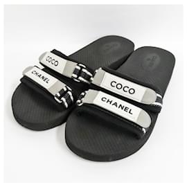 Chanel-[Used] [CHANEL] Chanel Sports Flat Sandals 26.0cm belt 19SS Black Black Logo 42 men-Black