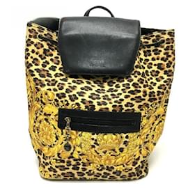 Versace-[Used] VERSACE Versace Vintage Leopard Backpack Daypack PVC x Leather Unisex Yellow x Black-Black,Yellow