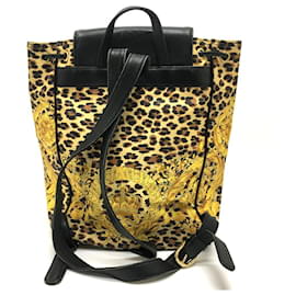 Versace-[Used] VERSACE Versace Vintage Leopard Backpack Daypack PVC x Leather Unisex Yellow x Black-Black,Yellow