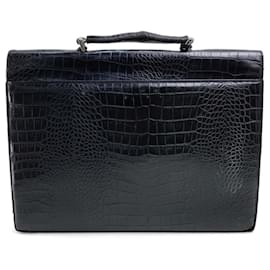 Versace-[Usado] Versace Versace Business Bag Medusa Croco Emboss Couro Homens Pretos-Preto