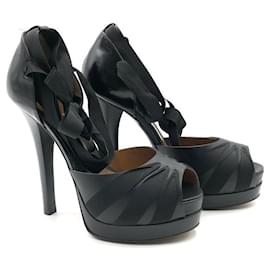 Fendi-Fendi peep toe platform sandals with black ribbons-Black