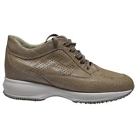 Hogan Interactive Croc Effect Sneakers in Beige Leather Beige