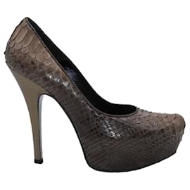 Alexander Mcqueen-Zapatos de tacón con plataforma de piel de serpiente de Alexander McQueen en cuero marrón-Castaño