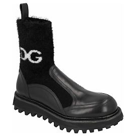 Botins de couro de bezerro Dolce & Gabbana com meias de marca Preto