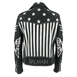 Balmain-Balmain jacket in black suede with white stars-Black