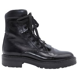 Yves Saint Laurent William Combat Boots in Black Leather Black