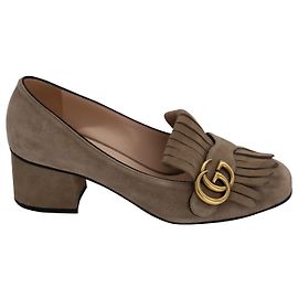 Gucci Escarpins Marmont en Daim Beige Beige