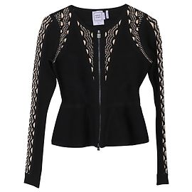 Herve Leger Zip Up Longsleeve Top in Black Rayon Black
